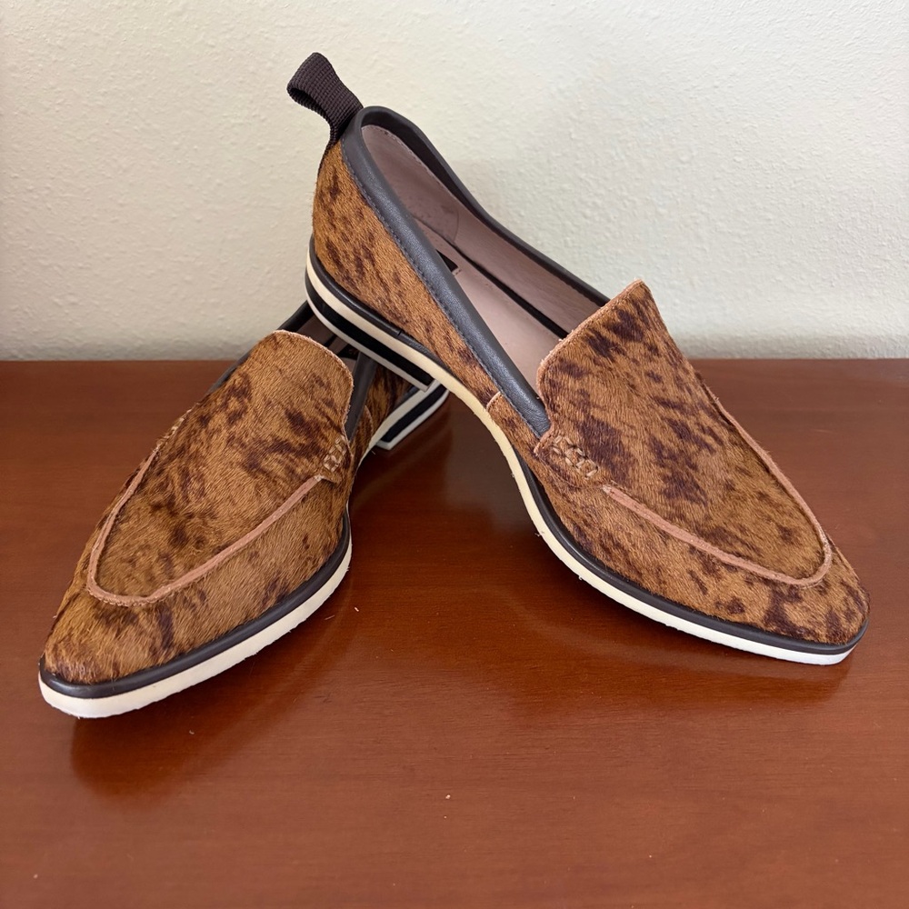 Louise et Cie Loafers Women 6.5 Brown Haircalf Slip-On Animal Print Flat Shoes